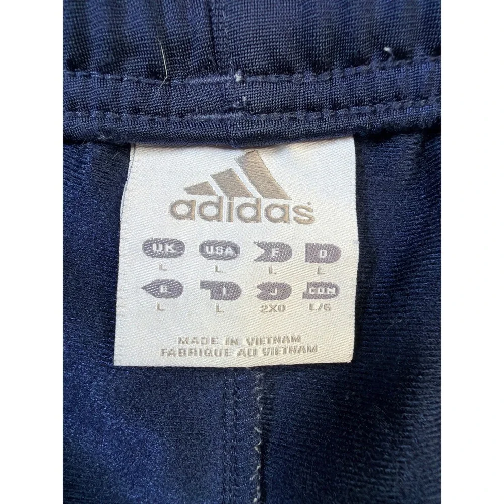 Adidas Mens Navy Blue Track Pants Snap Button Leg Triple Stripe Joggers Size L